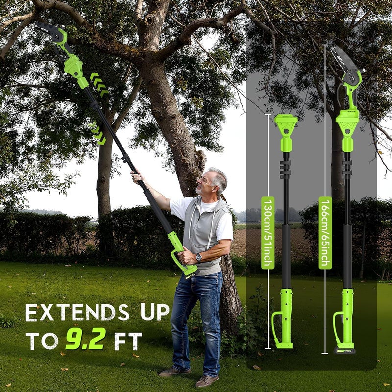 DEHANTOOLS 2 IN 1 Electric Pole Saw Brushless 21V Battery Chainsaw Cordless with Rotatable Pole 15FT Max Reach, Shoulder Strap, Powered Pole Saw for Tree Trimming and Wood Cutting Tool (Green) - Image 2